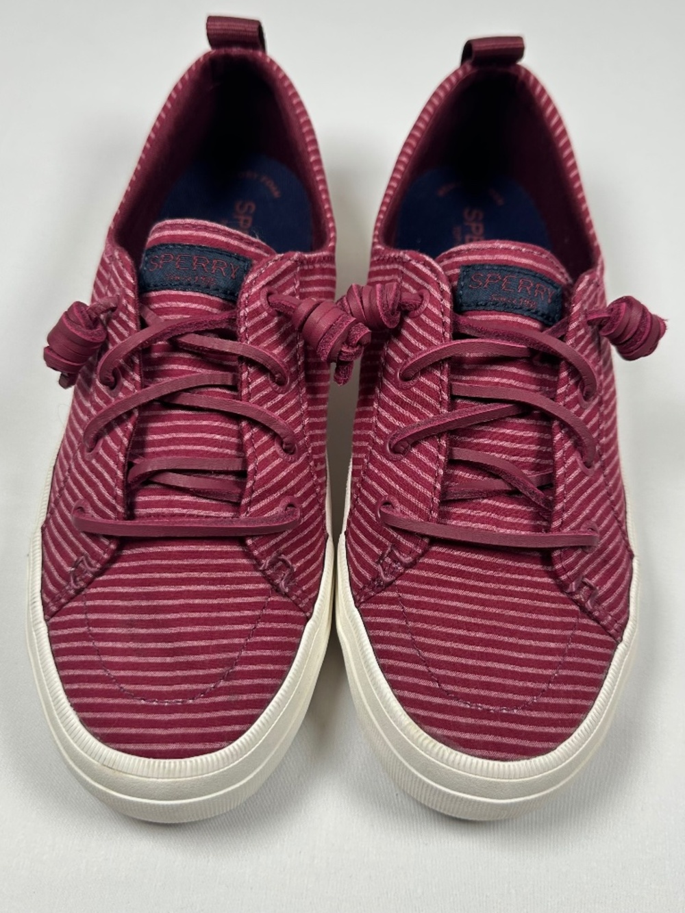 Sperry Women's Top Sider Crest Vibe Striped Twill Sneakers Maroon Fuchsia Size 7